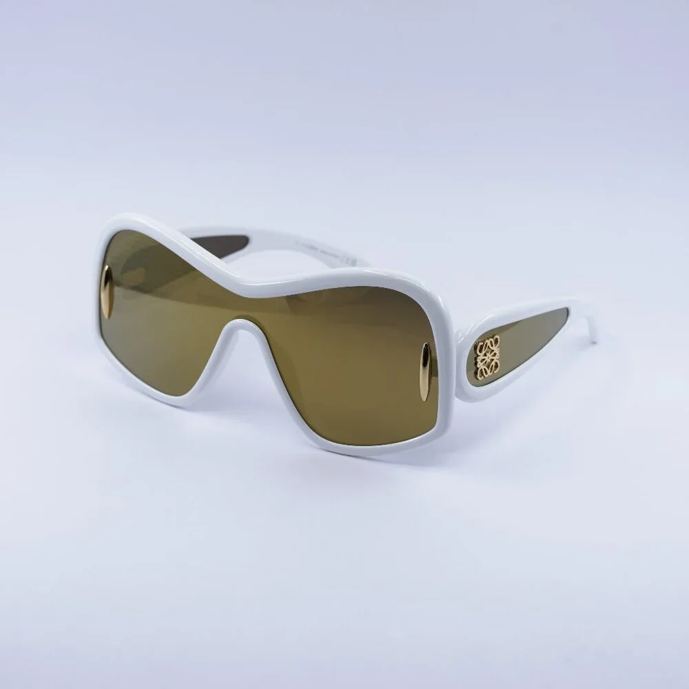 Loewe LW40131I 25G Sunglasses White Shield Frame, Brown Gold Mirror Lenses